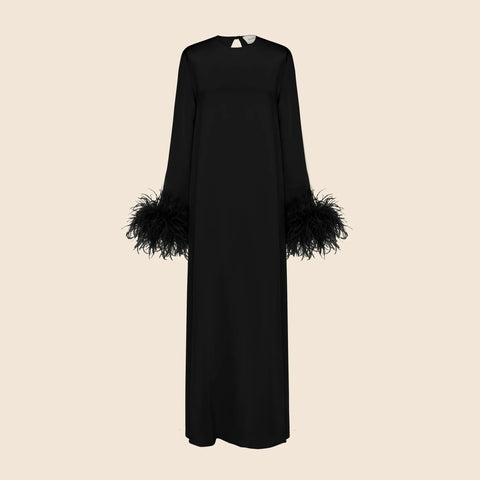 SLEEPER Suzi maxi dress with detachable feather boa