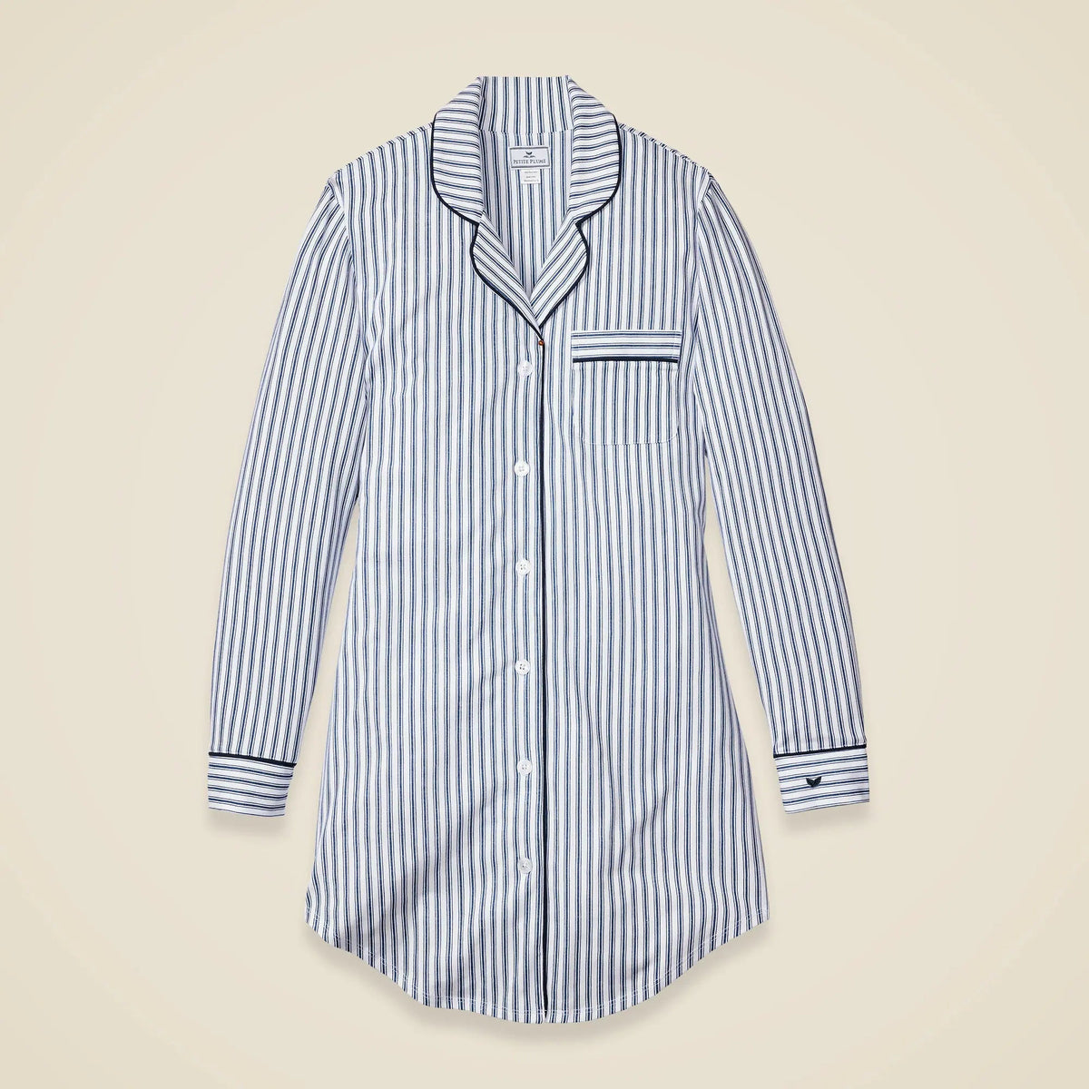 Petite Plume™ women's nightshirt in luxe Pima cotton with french ticking