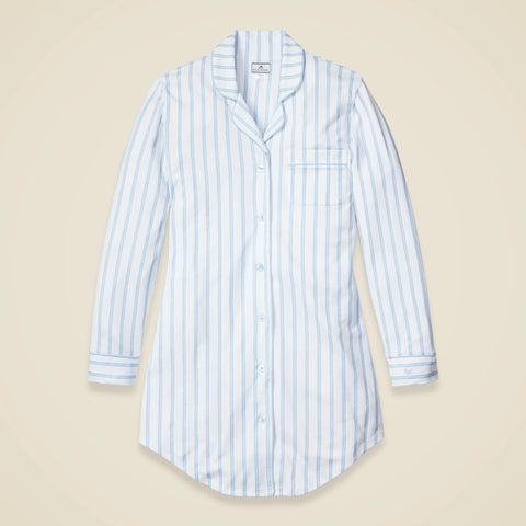 Petite Plume™ women's nightshirt in luxe Pima cotton with french ticking