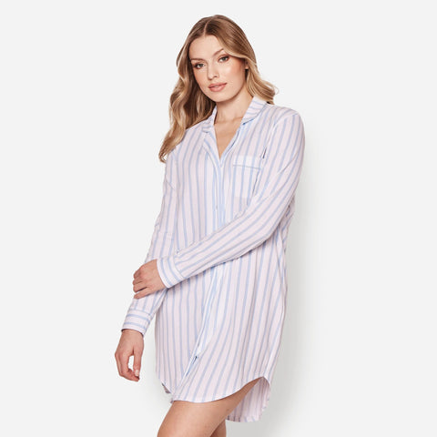 Petite Plume™ women's nightshirt in luxe Pima cotton with french ticking