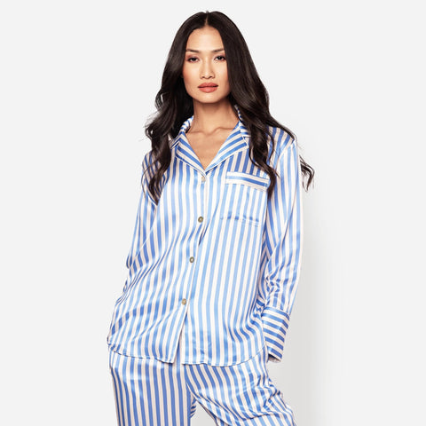 Petite Plume™ women's pajama set in mulberry silk stripe