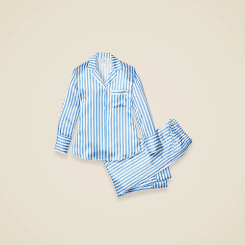 Petite Plume™ women's pajama set in mulberry silk stripe