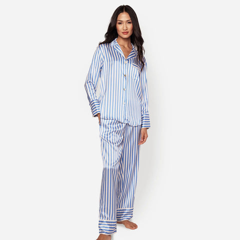 Petite Plume™ women's pajama set in mulberry silk stripe