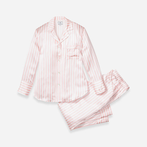 Petite Plume™ women's pajama set in mulberry silk stripe
