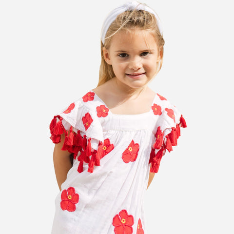 Girls' Mer St. Barth™ Serena tassel dress with hibiscus appliqué