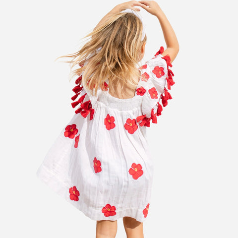 Girls' Mer St. Barth™ Serena tassel dress with hibiscus appliqué