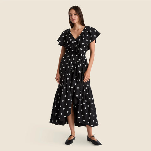 Merlette Loris dress in ikat embroidered dot