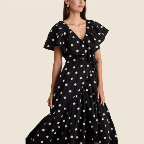 Merlette Loris dress in ikat embroidered dot