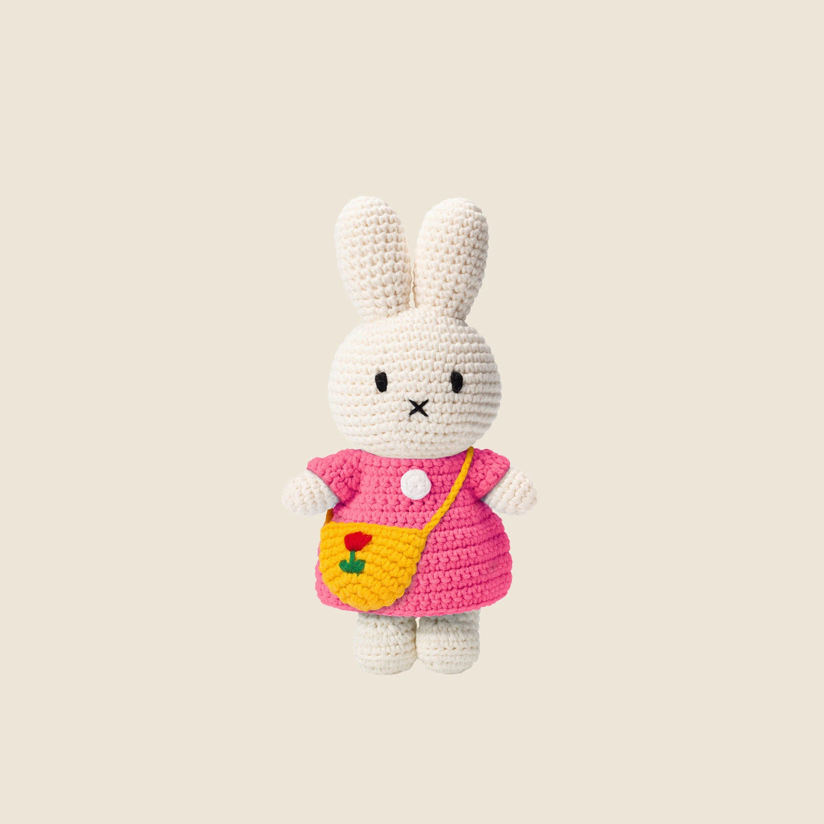 Just Dutch handmade Miffy doll in pink dress and tulip bag